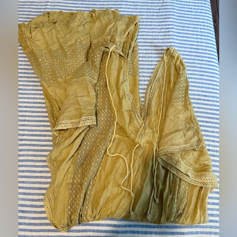 Free People maxi caftan, light olive/mustard, M